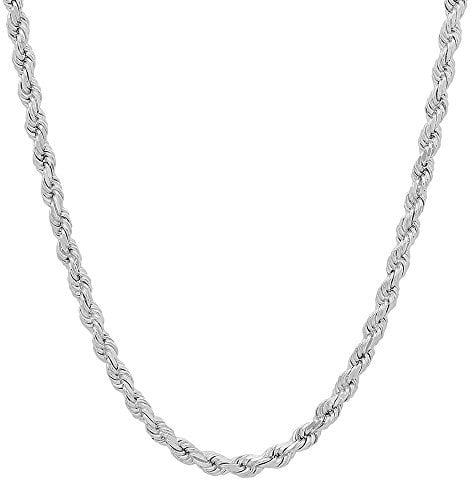 NYC Sterling Unisex Sterling Silver 4MM Diamond-Cut Rope Chain Necklace, Sterling Silver,