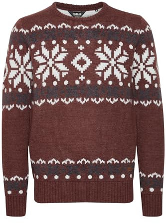 !Solid SDNorwig Herren Weihnachtspullover Norweger-Pullover Winter Strickpullover Grobstrick Pullover mit Stretch Rundhals-Ausschnitt Regular fit, Größe:XL, Farbe:Wine Red Melange (8985)