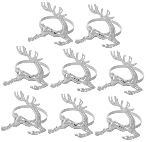 BESTOYARD Serviettenring Silber Hirsch Elch Form Serviettenhalter für Gedecke Hochzeit Abendessen Familientreffen 8 Stück (Silber)