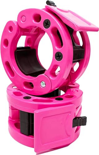 Clout Fitness Olympic Barbell Clamps Collars Quick Release Pair of Locking Weight Clips Fit 2 Inch Barbell for Weightlifting Pink
