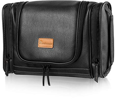 MIRASON Trousse de Toilette à Suspendre pour Homme - Étanche - Organiseur de Voyage avec Crochet en métal Robuste et poignée pour Salle de Bain, Douche, cosmétiques, Camping, brosses de Rasage, Noir