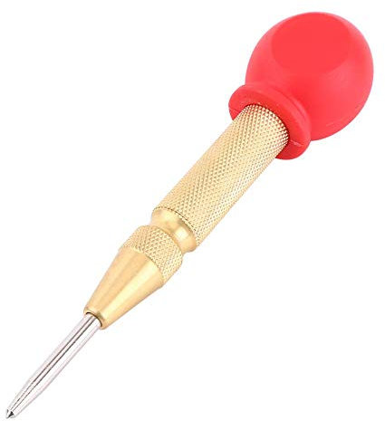 Bewinner Automatischer Körnerstempel, Grübchenfertigungswerkzeug, Stanzmarkierungswerkzeug, kein Hammer zum Positionieren, HSS-Spitze + Messing- / Kohlenstoffstahriff + rote Schutzkap(Gold)