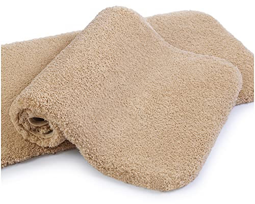 VANZAVANZU Badematte rutschfest 2er Pack Badteppich Verdickt Badezimmerteppich Weich Badeteppich Flauschige Mikrofaser Badvorleger, Supersaugfähig, Maschinenwaschbar - 40 x 60cm (Beige)