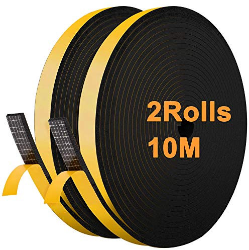 JEMESI Mousse Bande de Joint D'étanchéité en Caoutchouc 12 mm (l) * 6 mm (H) * 10 m (L), Bandes de Joint Auto-adhésives Preuve de collision pour Fenêtre de Porte (Noir)