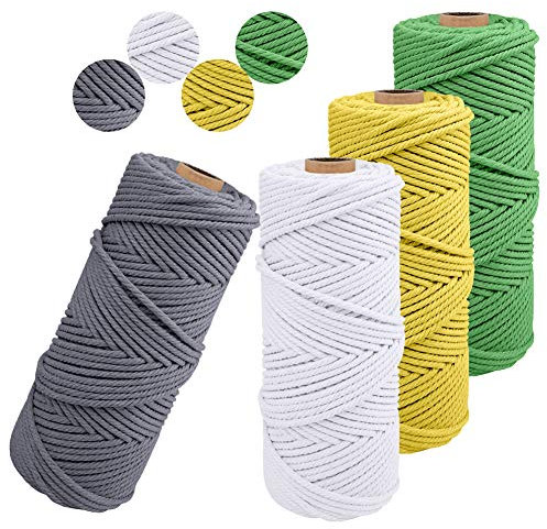 JeogYong 4 Stück Makramee-Schnur, 2 mm x 100 m, natürliche Schnur, Makramee, Baumwolle, Kordel zum Basteln, für Wandbehänge, Pflanzenaufhängung, Innendekoration, kreative Blumenkunst (A)
