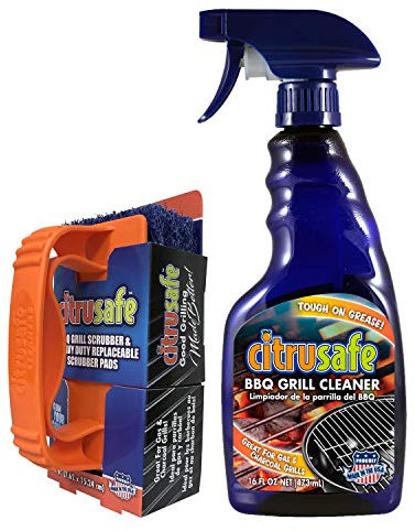 CitruSafe Grill-Reinigungsset – Grillreiniger (473 ml) und Grillschrubber mit 3 robusten, austauschbaren Schrubber-Pads – formuliert, um verbrannte Lebensmittel und Fett sicher von Grillflächen zu