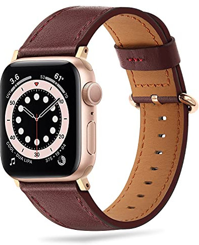 Tasikar Compatibile per Cinturino Apple Watch 38mm 40mm 41mm, Cinturini in Vera Pelle Compatibile con iWatch SE Series 9 8 7 6 5 4 3 2 - (Vino Rosso + Adattatore Rose Gold)