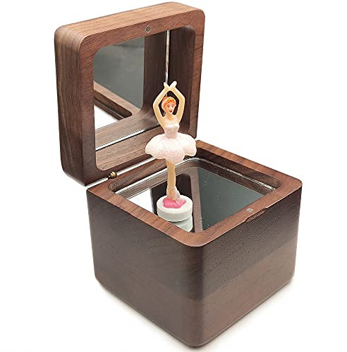 18 Note Wind Up Solid Wood Ballerina Girl Music Box, for Christmas/Birthday/Valentine's Day/Mother's Day, Tune of Swan Lake. (Walnut Wood)