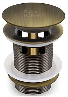 Piletta click clack lavabo, automatica ottone bronzato 1 1/4 universale per lavandino bagno e bidet, colore bronzo anticato brunito, finitura bronzata, diametro 40 mm, con foro troppopieno