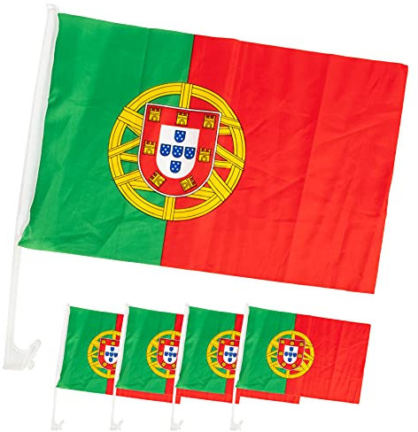 EM Fanartikel 4 x Autofahne Portugal – Auto-Fenster Fahne Portugals – 45 cm x 30 cm - grün rot gelb