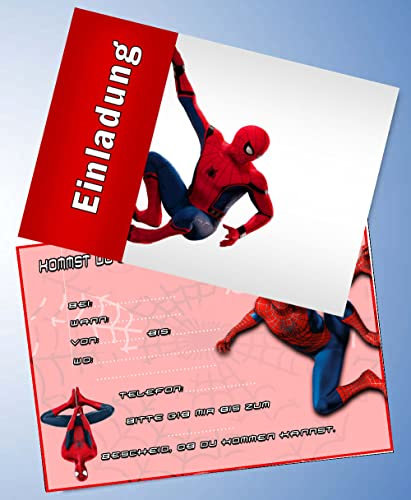 TV-24 12 Einladungskarten & 12 Umschläge für Geburtstag Partys und Kindergeburtstag Kompatibel mit Spiderman Nr. 1