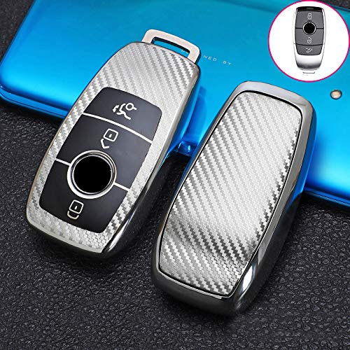 ontto Autoschlüssel Hülle TPU Schutz Cover Passt für Mercede A C E S G Klasse CLA GLA GLE GLC GLK AMG W177 W211 Schlüsselhülle Schutzhülle Schlüsselanhänger Schlüssel Schutz Etui 3 Tasten-Silber