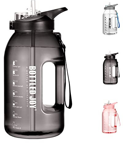 Acxilexy Water Bottle With Time Markings, BOTTLED JOY 2.5L Reusable Wide Mouth Bottle BPA Free, Runners Hand Grip Leak Proof Bottle, Two Drinking Methods for Jogging, Hiking, Gym