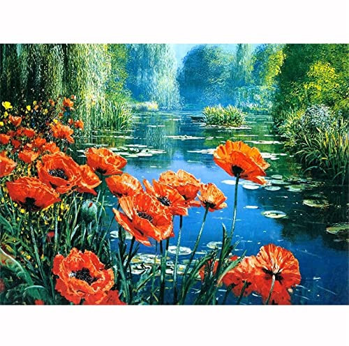 Giyuco 5D Diamant Malerei Kit Diamant Painting Frühlingsseeblume Bilder，Erwachsenen Kunst Volldiamant Groß Diamond Painting Cross Stitch Strass Diamond Home Wanddekoration Square Drill40x60cm