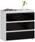 AKORD Commode CL-3 avec 3 tiroirs | Commode Classique pour La Chambre, Salon | Meuble de Rangement | L60 x H57 x P35 cm | Poids 26 kg | Blanc/Noir Brillant