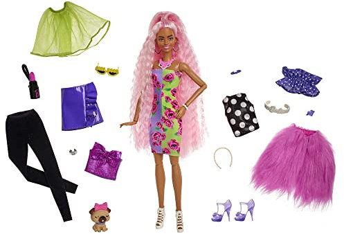 Barbie HGR60 - Extra Deluxe Puppe (rosa Haare) mit Haustier, Mix & Match Kleidung und Zubehör für über 30 Looks, Spielzeug für Kinder ab 3 Jahren