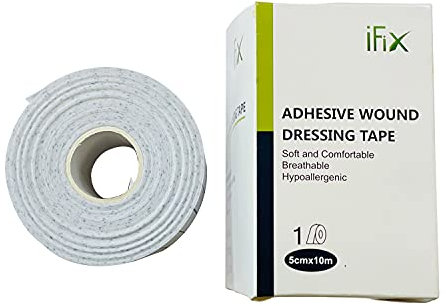 iFix fasciatura adesiva per ferite -nastro chirurgico-1 rotolo-5 cm x 10 m, tessuto ipoallergenico privo di lattice-nastro medico di pronto soccorso morbido e traspirante per pelli sensibili.