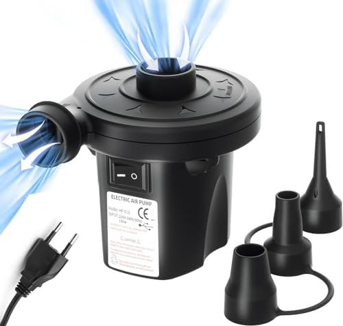Nestling Pompa ad aria elettrica, pompa elettrica per gonfiabili, pompe per piscine 220-240 V/150 W, pompe di deflazione portatili con 3 ugelli per materassini, anello di nuoto