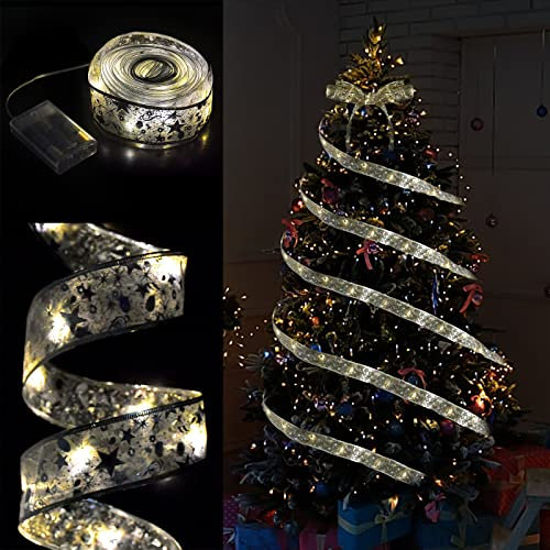 Battery Operated 16ft 50 LED Fairy Lights - Christmas Tree Ribbon Bows String Lights for Xmas Tree Decorations