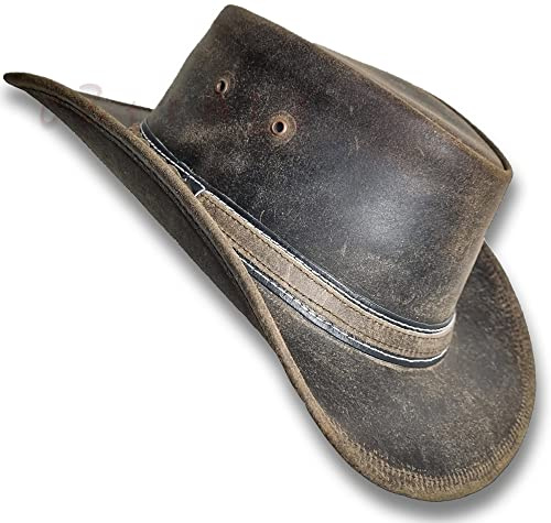 Oztrala Hut Leder Australian Oiled Outback Aussie Western Cowboy Herren Damen Bushman HL31, Khaki, X-Large