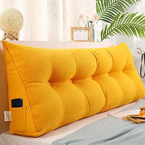 Raktov Dreieckiges Kopfteilkissen mit abnehmbarem Bezug, Polster mit Holzrücken, dreieckiges Lesekissen, einfarbiges Keil-Kopfteilkissen für Bett, Sofa, Schlafzimmer, 150 x 50 x 20 cm, Gelb