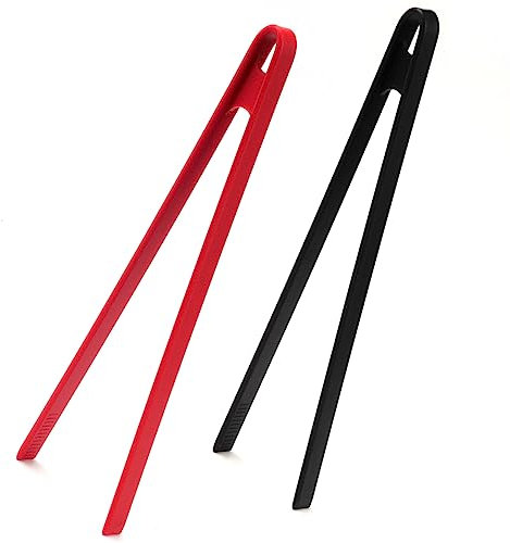2 Pieces Silicone Trivet Tongs, 11.4inch Barbecue Tongs Heat Resistant Anti-Slip Non-Stick Food Grade Kitchen Accessories Utensils for BBQ Grilling Salad Toast (Red + Black)