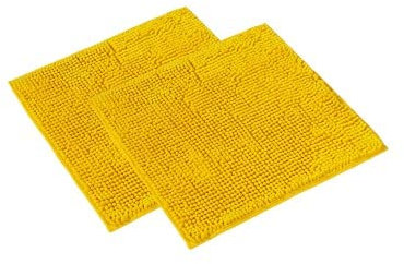 WohnDirect Badematten Set 2 teilig - Gelb 45 x 45 cm - rutschfest & Waschbar - Badvorleger, Badezimmerteppich, WC Vorleger