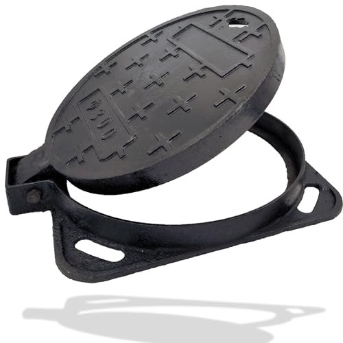 DuuMuut Cast Iron Manhole Cover and Frame 12”, B Class Black Septic Tank Lid with Base, Round Sewage Basin Cover, Heavy Duty Metal Inspection Cover for Driveway, Concrete, Yard (True 11.8”)