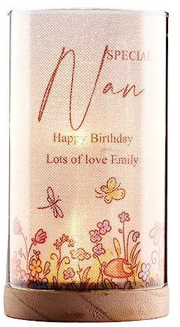 ukgiftstoreonline Personalised Nan Gift Floral Lamp with Wood Base LED Night Light
