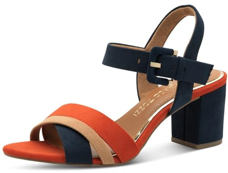 MARCO TOZZI Damen Sandalen mit Absatz Elegant Vegan, Blau (Navy comb), 38 EU