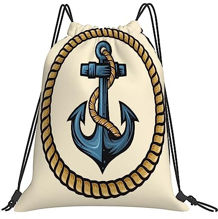 DELURA Rucksack mit Kordelzug,Matrosendesign mit Rundseil und Anker Antik Maritim Nautisch,Kordelzug-Sackpack für Sport, Yoga, Reisen, Cinch-Tasche mit Reißverschlusstasche