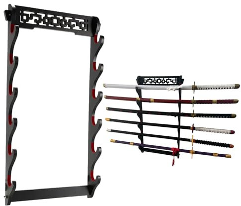 Dfdvye Schwerthalter Katana Wandhalterung 6 Tier Samurai Schwert Display Rack Wand Wakizashi Tanto Wandaufhänger Schwert Rack Schwert Stand Display