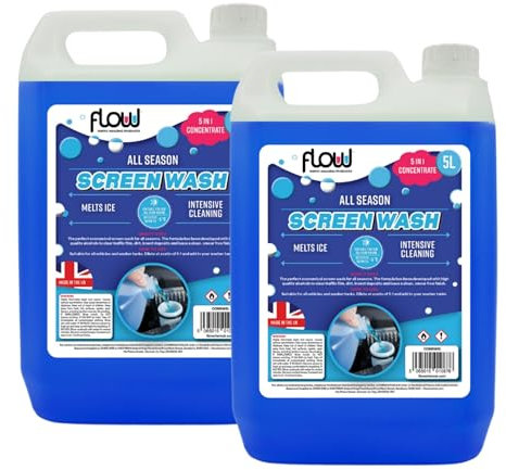 Flow Blue 5:1 Concentrate Vehicle Screenwash | All Seasons Formula | Effective down to -5°C | Streak Free Finish (10 Litre)