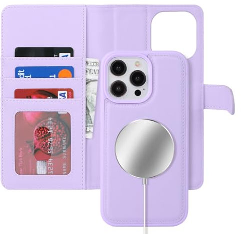 Zouzt for iPhone 15 Pro Max 6.7 Inch Detachable Wallet Case with Card Holder for MagSafe, Premium PU Leather 2 in 1 Flip Folio Book Magnetic Stand Protective Phone Cover - Purple