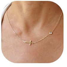 TINGN Kreuz Kette Damen, 14K Gold Vergoldet Kreuz Halskette Damen Halskette Gold mit Anhänger Kreuz Kette Gold Damen Personalisierte Kette Goldkette Modeschmuck Gold Schmuck für Frauen und Mädchen