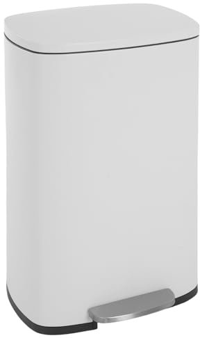 FDW Poubelle Cuisine 50L, Poubelle à Pédale en Métal avec Couvercle, Grande et Haute,avec Couvercle à Fermeture en Douceur, Seau Intérieur, en Acier, Blanc