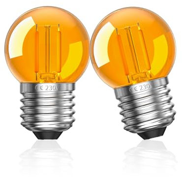 CucuGo 2W E27 Screw Bulb Warm White,E27 LED Vintage Light Bulbs Screw,G40 Golf Ball Low Watt Decorative Orange Light Bulb 2000K,Equivalent 20W,Non-Dimmable,2-Pack