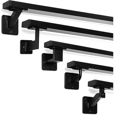 Natural Goods Berlin Handlauf Set OBLONG Metall schwarz / 2x Stück Handlaufhalter WIDE & 50cm Treppengeländer/rostfreier, pulverbeschichteter Treppenhandlauf/Handlauf Treppe Innen & Außen