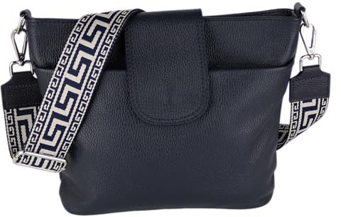 MIRROSI® Umhängetasche Damen, Echtleder, Made in Italy, BOHO Style30x24,50x9cm (BXHXT) viel Stauraum, Handtasche, Brusttasche, Crossbody Bag (1 Tasche & 2 Gurte) (Navy (NN))