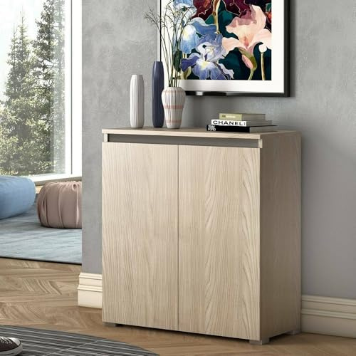 Dmora - Schuhregal Calla, Mehrzweckmöbel, platzsparendes Schuhregal mit 2 Türen, Aufbewahrungsschrank mit Regalen, 100% Made in Italy, 80 x 37 x 102 cm, Olmo