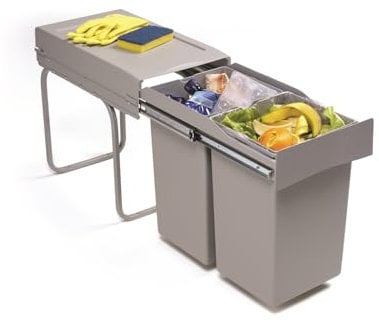 Victory Poubelle encastrable double man Deluxe - 28 l - Gris aluminium - Poubelle à extension complète