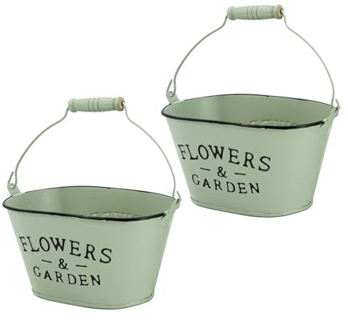 Macosa NO55926_x2 Deko Pflanztopf 2er Set Mintgrün Zink Wanne Grün Oval Vintage Metall Zinkwanne Landhaus Garten-Dekoration Metall-Blumentopf Pflanzgefäß Dekotopf Gefäß