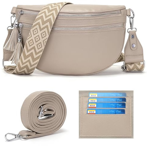 LANXINGLUO bauchtasche damen groß umhängetasche damen gross crossbody bag Mit Kreditkartenfach und 2 Schultergurten handtasche hellkhaki