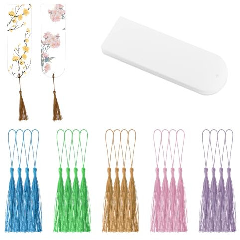 20 Stück Acryl Lesezeichen Rohlinge Transparente Acryl Bookmark Quasten Anhänger Lesezeichen Transparente Lesezeichen für Damen Getrocknete Blumen DIY Lesezeichen Basteln Abschluss
