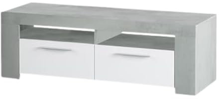 Miroytengo Mesa de TV Salón Livia Estilo Industrial Color Blanco y Gris Cemento 120 cm