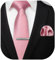 HISDERN Cravatta Rosa antico da Uomo e Fazzoletto da Taschino Set Cravatta Classica da Matrimonio Solida con Fazzoletto e Fermacravatta