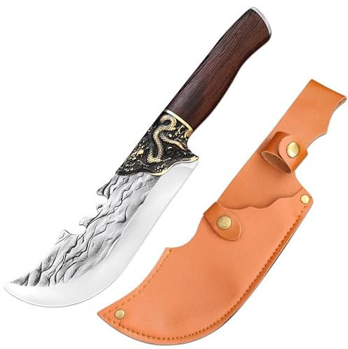 Plys Couteau à désosser couteau de boucher japonais housse en cuir Professionnel : couteau de chef couteau Viking manche en bois forger coupe de viande coupe de légumes