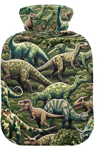 Camo Dinosaurs Hot Water Bottles with Soft Cover Hand Feet Warmer Hot Water Bag for Pain Relief, 2L