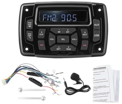 Marran 1 PCS 12V Boat Media MP3 Player Marine Stereo Waterproof Bluetooth Audio Radio FM AM Receiver Black & Silver Plastic+Metal IP66 Waterproof Boat Accessory