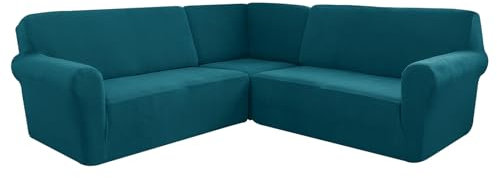 AIMENJOY L-Form Sofahusse 5/7-Sitzer Eckcouch Cover, Elastischer Ecksofabezug Mit Anti-rutsch Schaumstoffankern, 3-teilige Dicker Jacquard Schonbezug (Medium Blue,7 Sitzer)